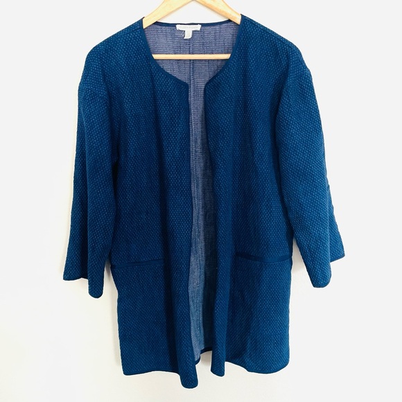 Eileen Fisher Open Front Cotton Textured Kimono Cardigan - Picture 2 of 6